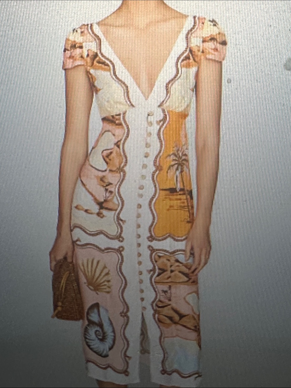 V-Neck Short Sleeve Printed Midi Dress in Pink & Tan